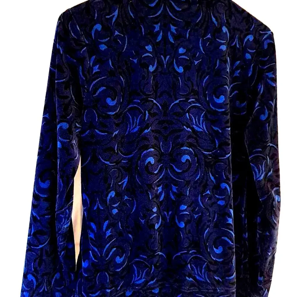 Basic Editions Women's Velour Jacket Blue Cotton Full Zip Pockets M New - Picture 4 of 7